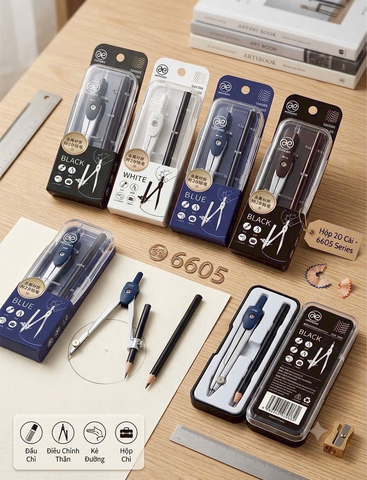 Compa Bút Chì Gỗ 6605 (20 Cái/ Hộp; 18 Hộp/ Thùng)