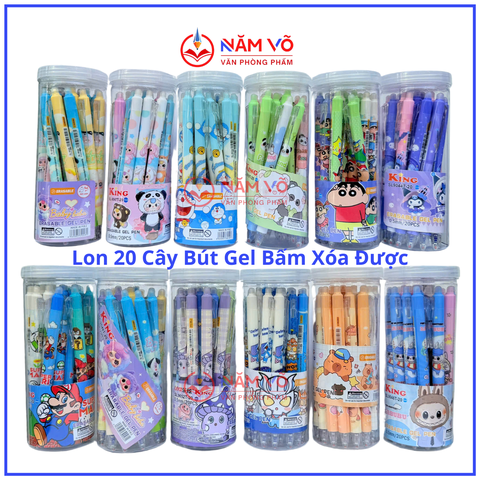 LON 20 CÂY Bút Gel BẤM Xóa Được LON KING (Xanh, Tím) (20 Cây/Lon; 12 Lon/Hộp; 96 Lon/Thùng) 9986