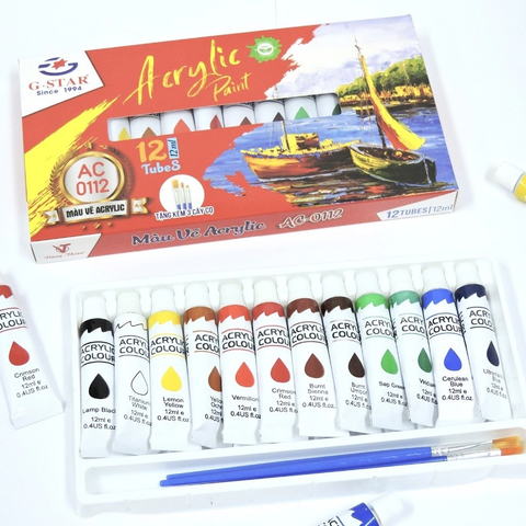 G-Star Màu Acylic AC-0112 (12 Màu/Hộp) 12ml (6 Hộp/Lốc; 10 Lốc/ Thùng)
