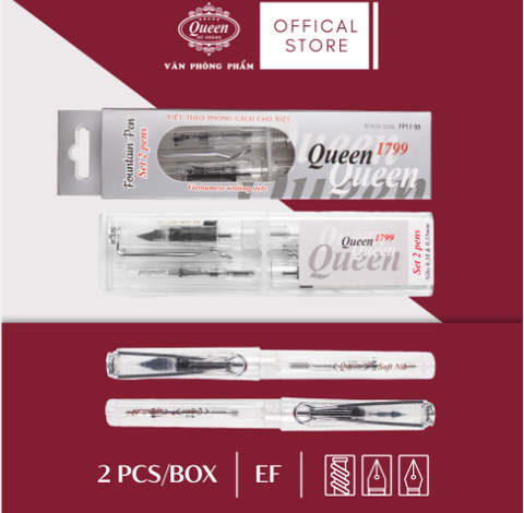 Queen - Bút Máy Ngòi Trơn FP179 Set 2 Cây (Phong Cách Việt) (2 Cây/ Hộp; 1 Lốc/6 Cây)