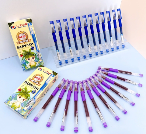 G-Star Bút Gel Bấm GP09 Ngòi 0.5mm Mực Xanh, Tím Có Đệm Tay Cầm (12 Cây/ Hộp; 12 Hộp/ Lốc)