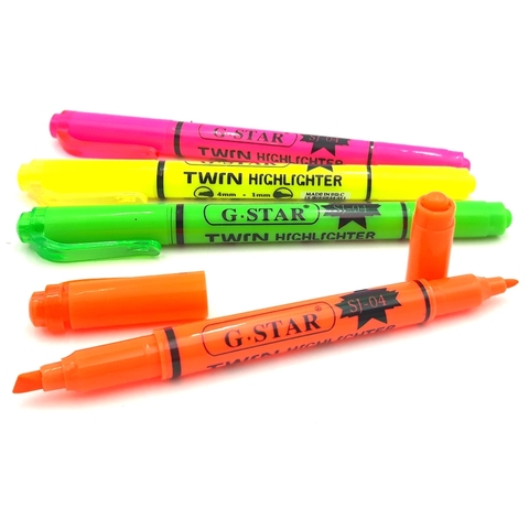 G-Star Bút Dạ Quang 2 Đầu SJ-04 (Vàng, Hồng, Cam, Lá) (4 Cây/Vĩ; 50 Vĩ/ Lốc; 300 Vĩ/ Thùng)