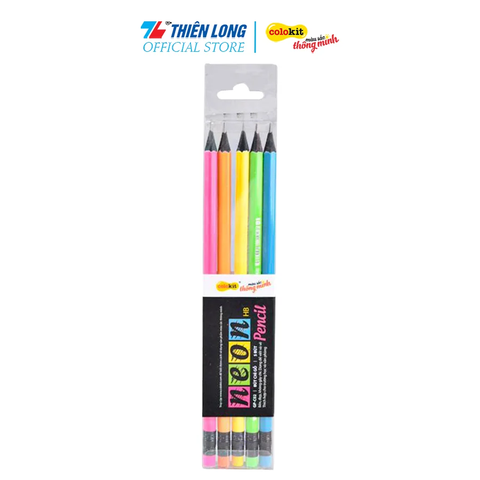 TL - Bút Chì Gỗ 2B Có Gôm Neon Cao Cấp GP-C01 (5 Cây/Hộp)