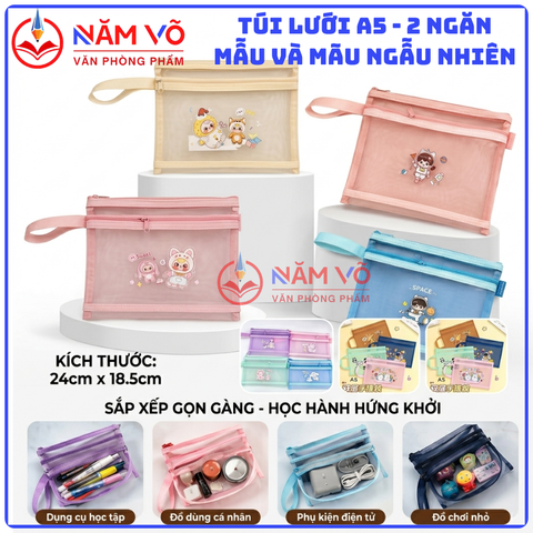 Túi Lưới 2 Ngăn Có Hình A5 (12 Cái/ Bịch; 80 Bịch/ Thùng)