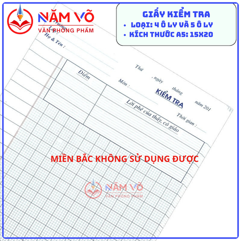 Giấy Kiểm Tra 4 Ô Ly và 5 Ô Ly (10 Tờ/ Xấp; 20 Xấp/ Lốc; 200 Xấp/ Thùng)