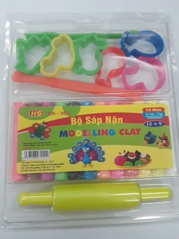 HS Bộ sáp nặn 12 màu SN-003 (Khuôn + Đất nặn + cán đất nặn)