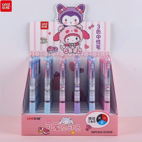 Bút 3 Ngòi Mực Nước Ngòi 0.5mm Lex C828  (Xanh, Đen, Đỏ) (36 Cây/ Hộp) (36 Hộp/ Thùng)
