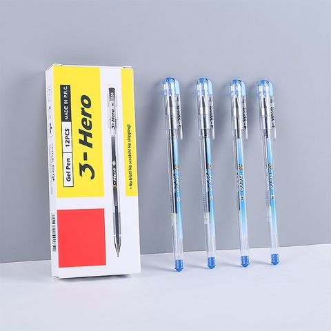 Gel Nước 3-Hero Ngòi 0.38mm (Xanh, Tím, Đỏ, Đen) (12 Cây/ Hộp)