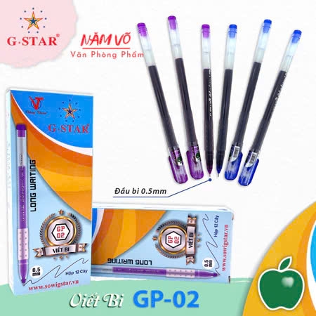 G-Star Bút Bi GP02 (Xanh, Tím, Đỏ, Đen) (12 Cây/Hộp; 144 Hộp/ Thùng)
