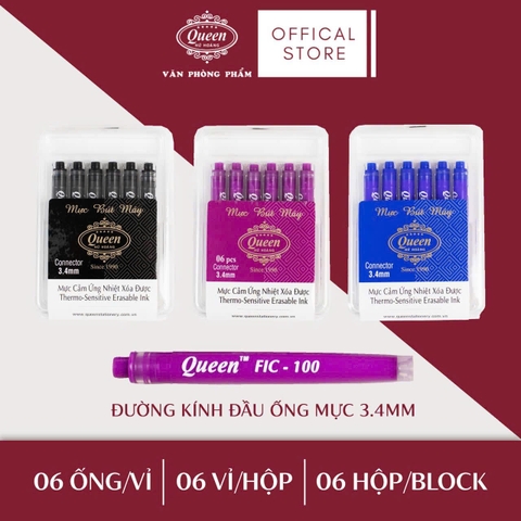Queen Ống Mực Bút Máy FIC100 xoá được (6 Ống/Vĩ, 6 Vĩ/ Hộp; 6 Hộp/ Lốc) (Mực Xanh, Tím)