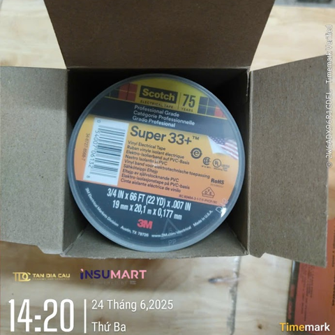 Băng Keo Điện 3M Scotch Super 33+, Màu Đen, 3/4 inchx66 ft (19mmx20.1m)