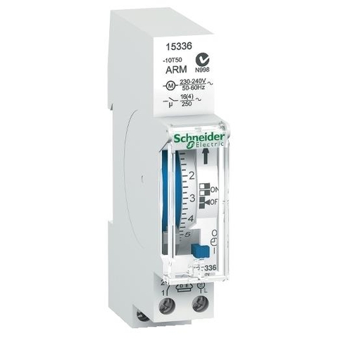 Hẹn Giờ 24H 1 Kênh 16A Pin Dự Trữ 100H Schneider 15336, 90x18x70mm, Trắng