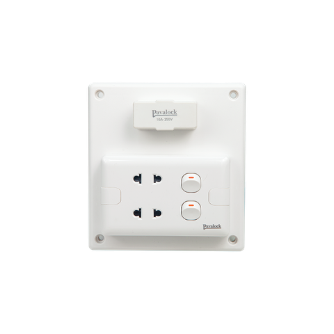 Bảng Điện Đơn Ổ Cắm + 2 Công Tắc + Cầu Chì Pavalock BS10/U2S2