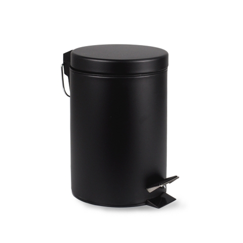 Thùng Rác Inox Sơn Đen Đạp Chân Tròn 8L Paloca TRDD08