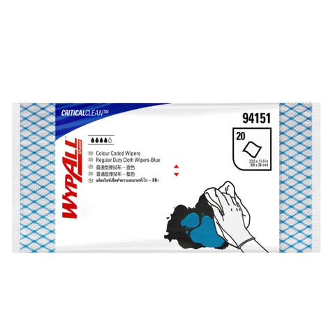 Khăn Lau Kimberly Clark WYPALL COLOR CODE 94151, Xanh Dương, 60cm x 30cm, 20 Tờ/Gói, 12 Gói/Thùng
