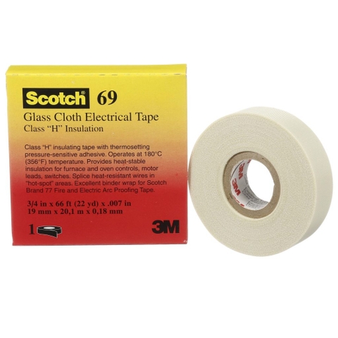 Băng Keo Vải Thủy Tinh Cách Điện 3M Scotch 69 Dày 0.18mm (Nhiều Kích Thước: 9.5mm/19mm x 33m (36 Yd))