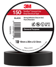 Băng Keo Điện PVC 3M Temflex 150, Màu Đen, 18Mm X 20M