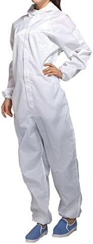 Quần Áo Phòng Sạch Liền Thân Không Mũ, Khóa Kéo Trước Ngực, Cỡ S Đến 4XL