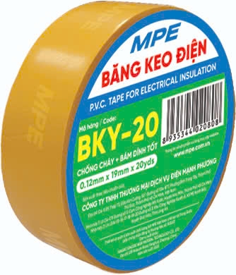 Băng Keo Điện PVC Màu Vàng MPE BKY-20, 10 Cuộn/Lốc 200 Cuộn/Thùng