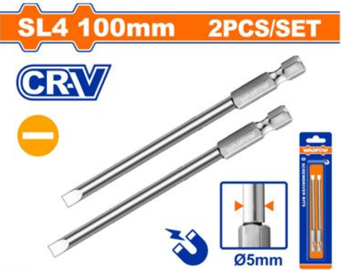 Bộ 2 Mũi Vít Dẹp Nối Dài Sl4x100mm WADFOW