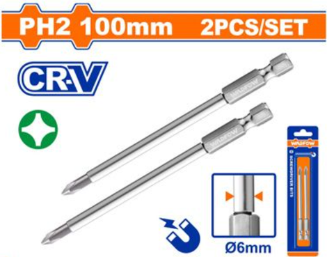 Bộ 2 Mũi Vít Bake Nối Dài Ph2x100mm WADFOW