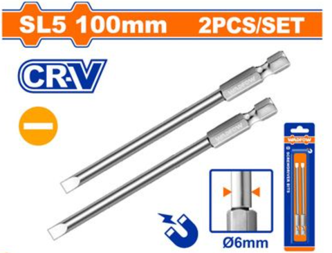 Bộ 2 Mũi Vít Dẹp Nối Dài Sl5x100mm WADFOW