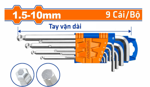 Bộ 9 Chìa Lục Giác Bi Tròn 1.5-10mm WADFOW