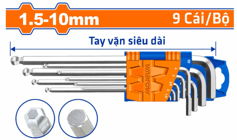 Bộ 9 Chìa Lục Giác Bi Tròn Dài 1.5-10mm WADFOW