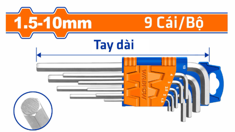 Bộ 9 Chìa Lục Giác 1.5-10mm WADFOW