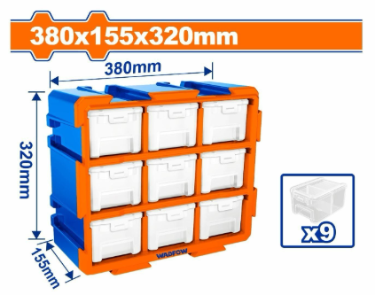 Bộ Tủ Gồm 9 Khay Nhựa Đựng Linh Kiện (dạng Kín) 380x155x320mm WADFOW