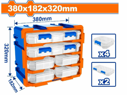 Bộ Tủ Gồm 2 Hộp Nhựa Chia 13 Ngăn Và 4 Hộp Nhựa Chia 6 Ngăn Đựng Linh Kiện 380x182x320mm WADFOW