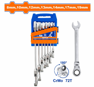 Bộ 7 Cờ Lê Miệng Vòng Xoay 180 Độ WADFOW WSP5207