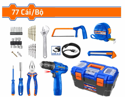 Bộ 77 Món Dụng Cụ Cầm Tay Kèm Máy Khoan Dùng Pin 12V WADFOW