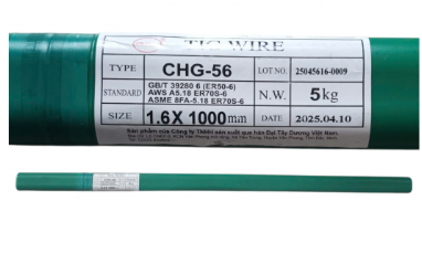 Que Hàn Tig Sắt Kiswel ER70S-6 T-50, 1.6x1000mm, 5 Kg / Hộp, 20 Kg / Thùng