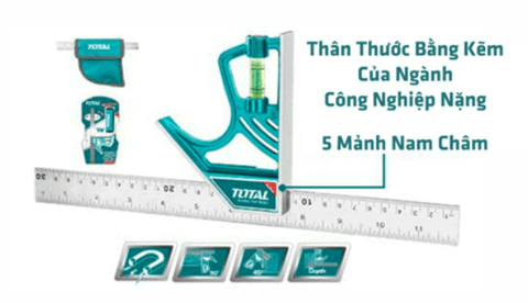 Thước Thủy Ke Góc Vuông Cán Nhựa 300mm Total