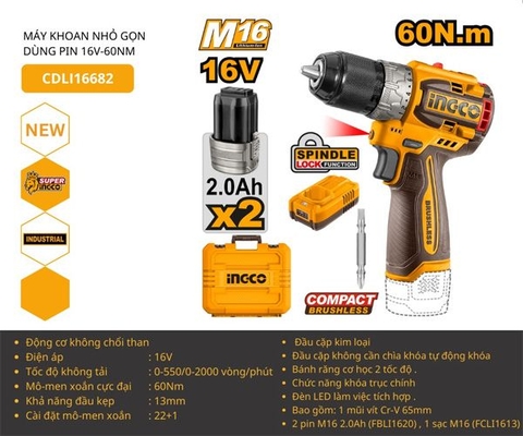 Máy Khoan Vặn Vít Dùng Pin 16V INGCO