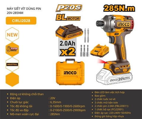 Máy Vặn Vít Dùng Pin 20v-285nm INGCO