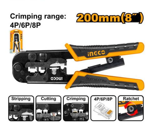 Kìm Bấm Cos Dây Điện Trợ Lực 8 Inch/200mm Ingco