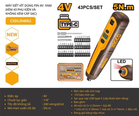 Máy Vặn Vít Dùng Pin 4v-5nm INGCO