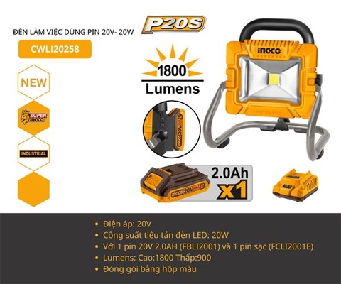 Đèn Làm Việc Dùng Pin 20V-20W INGCO