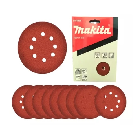 125mm Đĩa Nhám Tròn Gỗ A240 8 Lỗ Makita D-54209, 10 Cái/Hộp