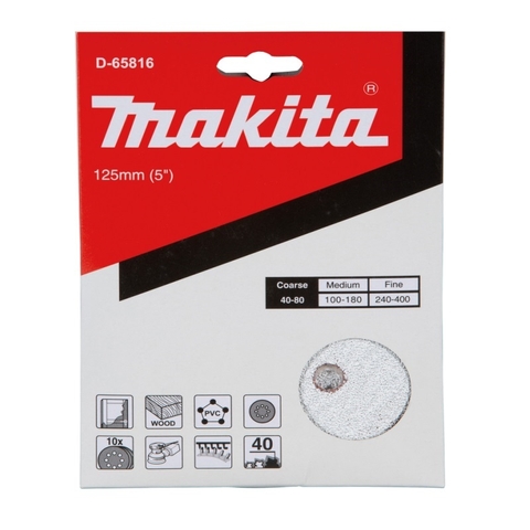 125mm Đĩa Nhám Tròn Cho Sơn A40 8 Lỗ Makita D-65816, 10 Cái/Bộ