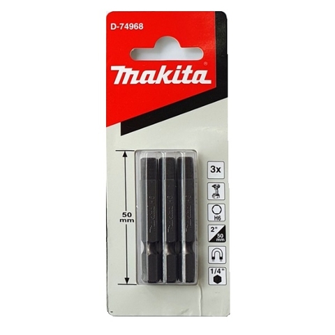 H6x50mm Mũi Vít Lục Giác Makita D-74968, 3 Cái/Bộ