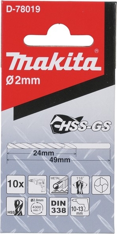 2x49mm Mũi Khoan Kim Loại HSS-GS 10 Cái Makita D-78019