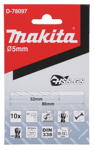 5x86mm Mũi Khoan Kim Loại HSS-GS 10 Cái Makita D-78097