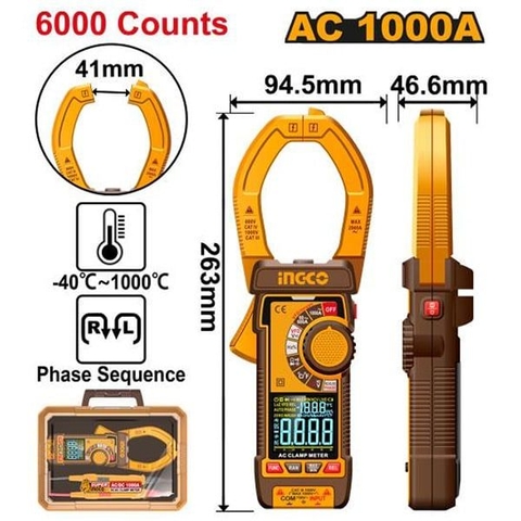 Đồng Hồ Kẹp Kỹ Thuật Số Ac 1000A-6000 Số Đếm Ingco