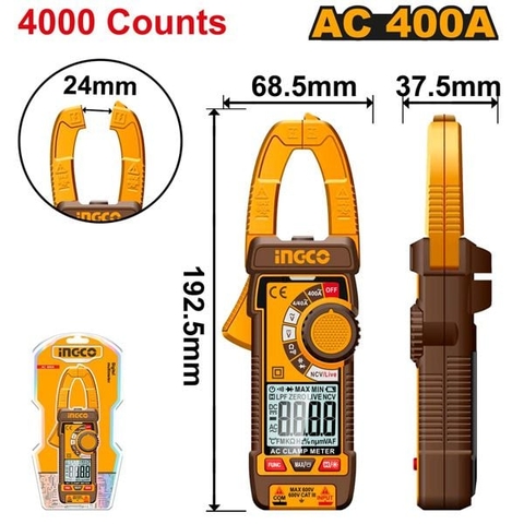 Đồng Hồ Kẹp Kỹ Thuật Số Ac 400A-4000 Số Đếm Ingco