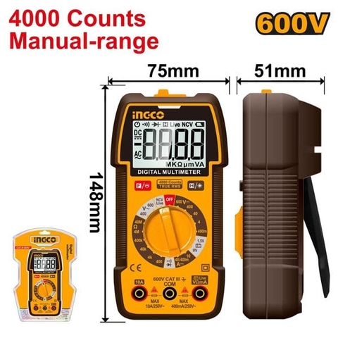 Đồng Hồ Vạn Năng Kỹ Thuật Số 600V-4000 Số Đếm Ingco