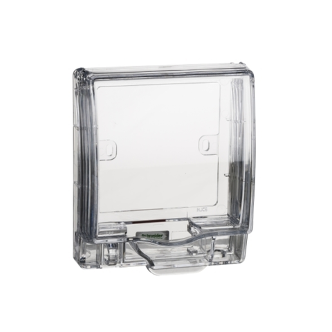 Mặt Che Phòng Thấm Nước Mặt Đơn Cho Ổ Cắm 1 Gang IP55 S-Flexi Schneider E223R_TR, 90x90x60mm, Trong Suốt, 1 Cái / Hộp, 20 Cái / Thùng