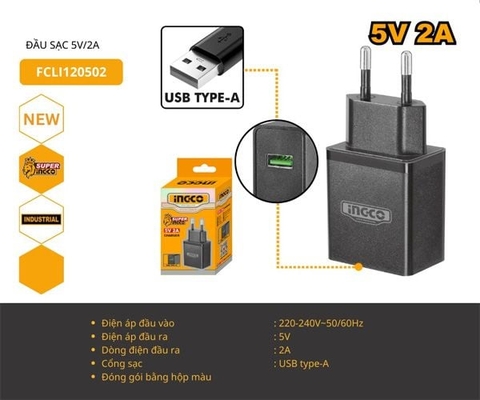 Đầu Sạc 5vx2a INGCO